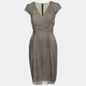Yves Saint Laurent Grey Snake Print Silk V-Neck Short Dress M