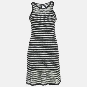 Diane Von Furstenberg Navy Blue/White Crochet Knit Sleeveless Short Dress S