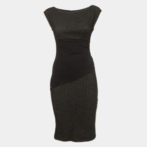 Pre Owned Diane Von Furstenberg Black Wool Blend Draped Sleeveless Short Dress XS