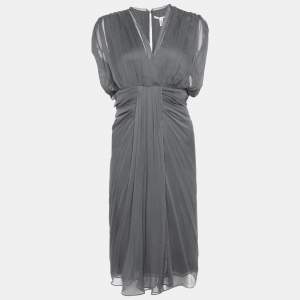 Diane Von Furstenberg Charcoal Grey Silk Chiffon Tull Midi Dress L