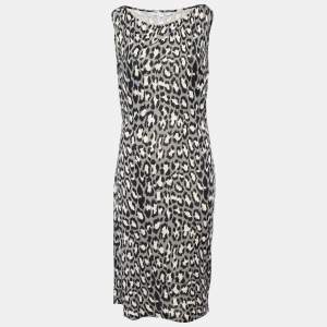 Diane Von Furstenberg Grey Animal Printed Silk Knit Ritanna Sleeveless Dress L