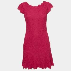 Pre Owned Diane Von Furstenburg Pink Floral Lace Sleeveless Mini Dress M