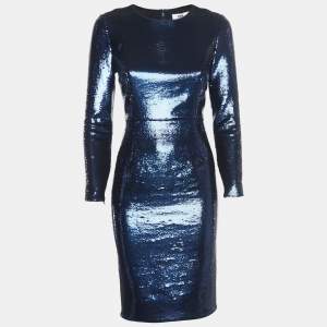 Pre Owned Diane Von Furstenberg Blue Sequined Midi Dress S