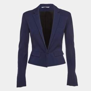 Diane Von Furstenberg Navy Blue Knit Single Breasted Reiko Blazer M