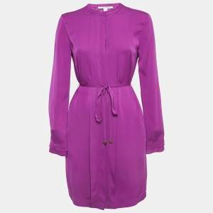 Pre Owned Diane Von Furstenberg Purple Silk Belted Atira Shirt Dress S