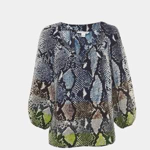 Diane Von Furstenberg Multicolor Snakeskin Print Silk V-Neck Blouse M