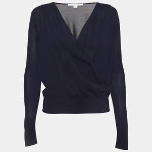Diane Von Furstenberg Navy Blue Knit Wrap Style Top XS