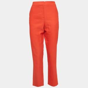 Diane Von Furstenberg Orange Gabardine Straight Leg Trousers M