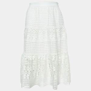 Diane Von Furstenberg White Lace Knee-Length Skirt M