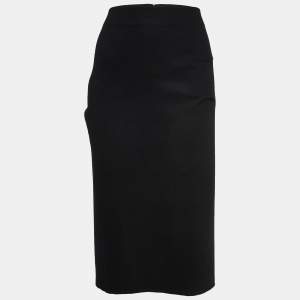 Diane Von Furstenberg Black Wool Pleated Detail Pencil Skirt L