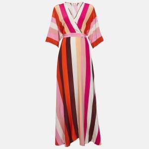 Pre Owned Diane Von Furstenberg Multicolor Striped Silk Maxi Dress M
