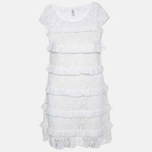 Diane Von Furstenberg White Lace Ruffle Detail Arcelia Dress M