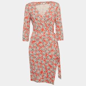 Diane Von Furstenberg Pink Printed  Jersey Julian Wrap Dress L
