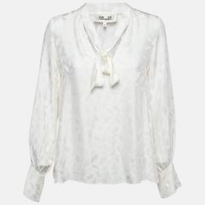 Pre Owned Diane Von Furstenberg White Textured Satin Blouse M