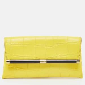 Diane Von Furstenberg Yellow Croc Embossed Leather 440 EVLP Clutch