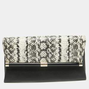 Diane von Furstenberg Black Python Embossed Leather 440 Envelope Clutch