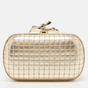 Diane Von Furstenberg Gold Quilted Leather Lytton Minaudiere Clutch