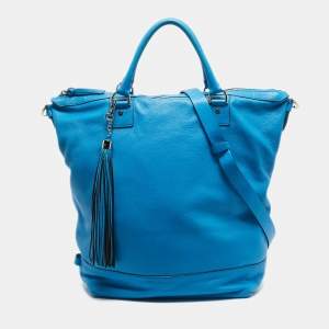مملوكة مسبقًا Diane Von Furstenberg Blue Leather Drew Bucket Tote