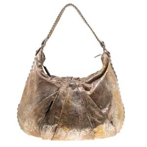 Diane Von Furstenberg Beige/Metallic Silver Suede Python Hobo