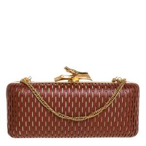 Pre Owned Diane von Furstenberg Copper Brown Perforated Leather Long Lytton Clutch
