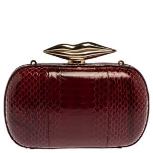 Pre Owned Diane Von Furstenberg Red Python Flirty Minaudiere Clutch