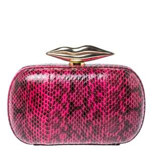 Pre Owned Diane Von Furstenberg Magenta/Black Python Flirty Minaudiere Chain Clutch