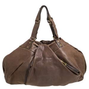 Pre Owned Diane Von Furstenberg Brown Leather Belle Draped Wrap Shoulder Bag