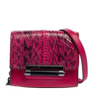 Pre Owned Diane von Furstenberg Pink Leather and Python Mini Highline Micro Crossbody Bag