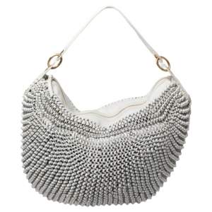 Diane Von Furstenberg White Chainlink Leather Medium Stephanie Hobo