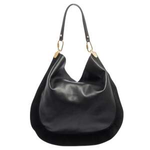 Diane Von Furstenberg Black Leather and Suede Moon Whisky Hobo
