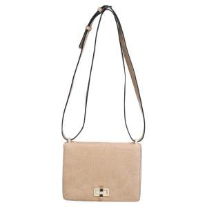 Pre Owned Diane von Furstenberg Beige Croc Embossed Nubuck Leather 440 Les Crossbody Bag