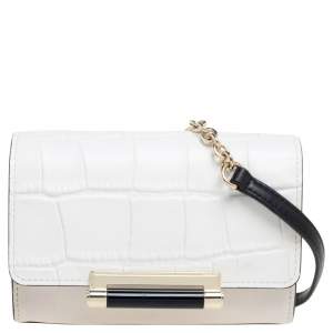 Pre Owned Diane Von Furstenberg Croc Embossed Leather Shoulder Bag