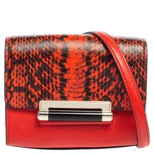 Pre Owned Diane von Furstenberg Red Python Effect and Leather Mini Micro Highline Crossbody Bag