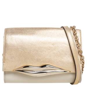Diane von Furstenberg Gold/Off White Leather Flirty Lips Mini Crossbody Bag