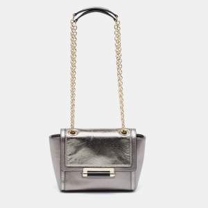 Diane von Furstenberg Metallic Grey Lizard Embossed and Leather Mini 440 Shoulder Bag