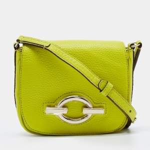 Diane Von Furstenberg Neon Green Leather Flap Crossbody Bag