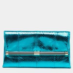Diane von Furstenberg Metallic Blue Python Embossed Leather 440 Envelope Clutch