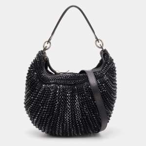 Diane Von Furstenberg Black Chainlink Leather Medium Stephanie Hobo