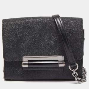 Diane Von Furstenberg Black Glitter Leather Mirco Mini 440 Shoulder Bag