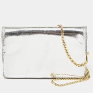 Diane von Furstenberg Silver Laminated Leather Flap Chain Bag