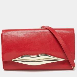 Diane Von Furstenberg Red Leather Flirty Lips Shoulder Bag