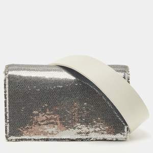 Diane Von Furstenberg Silver/White Sequins and Leather Flap Shoulder Bag