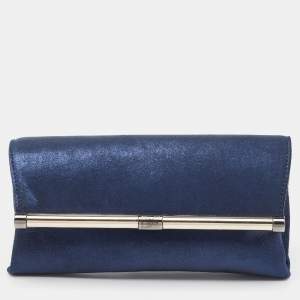 Diane Von Furstenberg Blue Glitter Suede Multicolor Leather Clutch