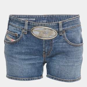 Pre Owned شورت ديزل دنيم أزرق بتفاصيل الشعار مقاس صغير (سمول)