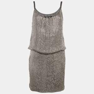 Dina Bar-El Silver Sequin Silk Sleeveless Mini Dress S