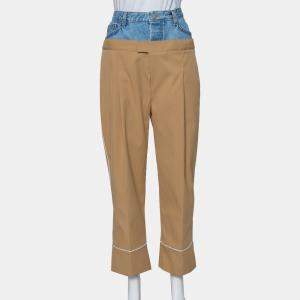 Dina Zaki Beige Synthetic Denim Mix Duel T Fashion Pants L