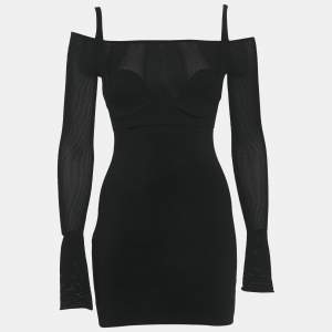 Pre Owned Dion Lee Black Jersey & Mesh Corset Detail Mini Dress S 