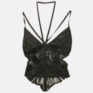 Pre Owned Dion Lee Black Lace Cut-Out Sheer Corset Top S
