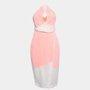 Dion Lee Neon Orange and Cream Sheer Silk Layered Vertigo Halter Dress S