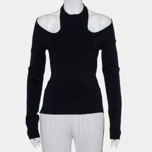Dionlee Black Knit Cutaway Halterneck Long Sleeve Top L